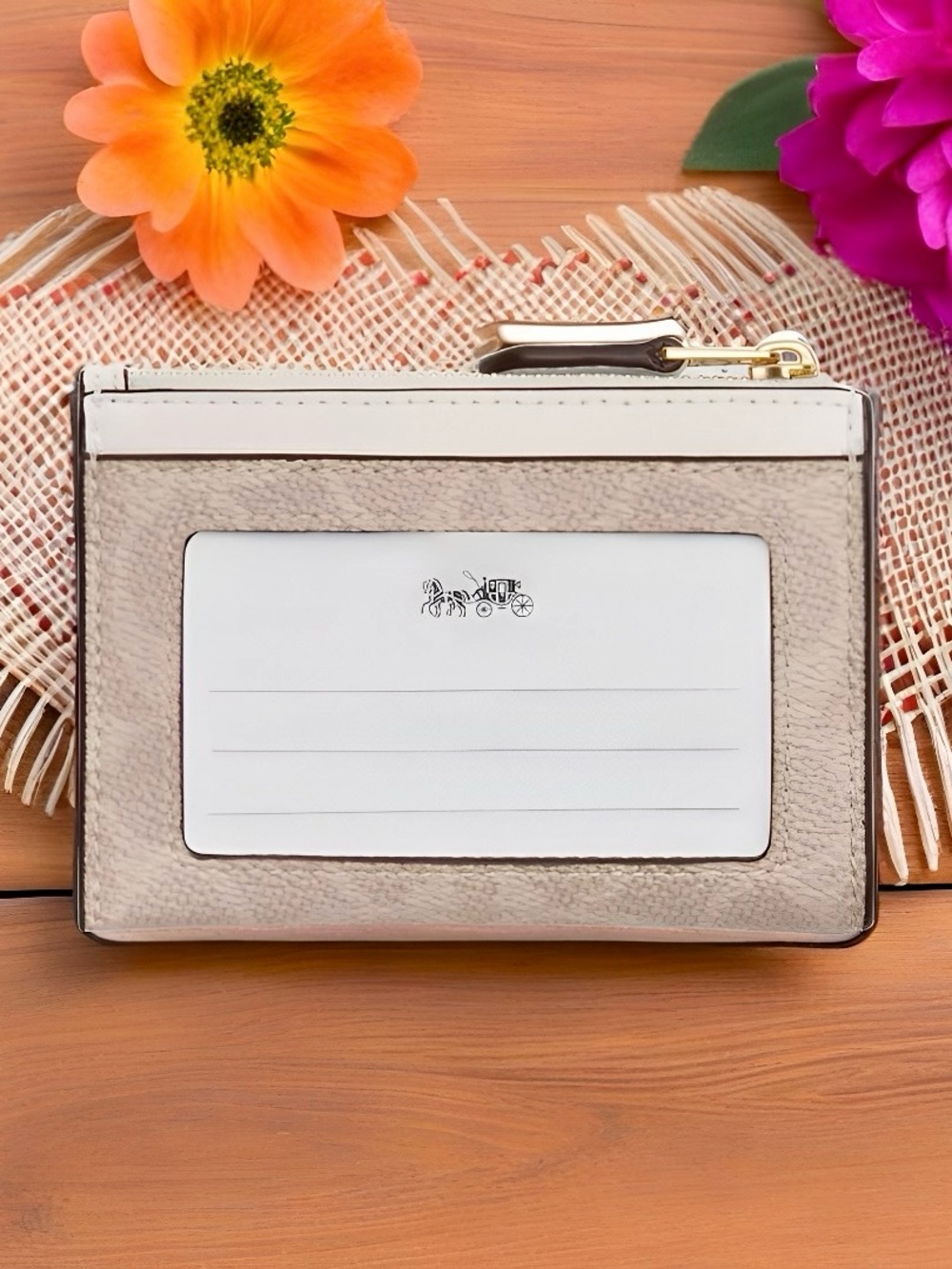 New! Coach Skinny ID Case | Signature Canvas Khaki/Chalk (NWOT) - Picture 2 of 2
